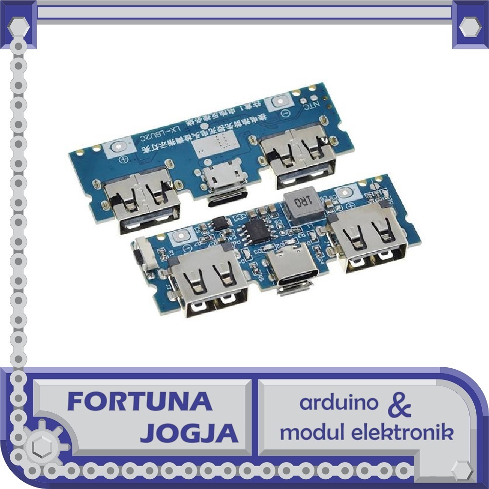 Module Powerbank Dual USB 5V 2.4A Input Type C + Micro usb Lithium Battery 18650 Charger