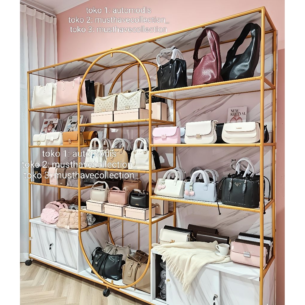 LEMARI RAK RUANG TAMU PARTISI DUA MUKA EMAS MARMER PENYEKAT RUANGAN PEMBATAS PEMISAH PAJANGAN TV BLO