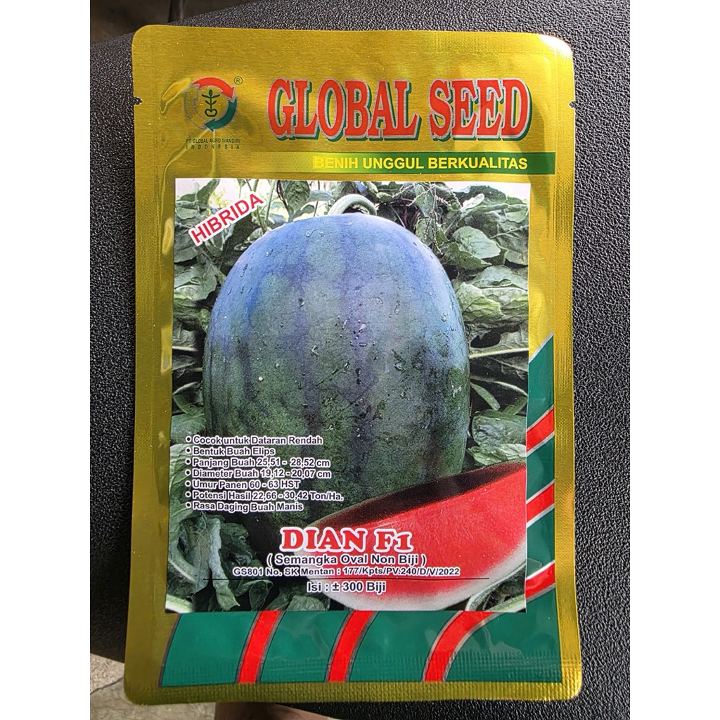 Bibit / Benih Semangka DIAN F1 Oval Non Biji Isi 300 Biji Cap Global Seed