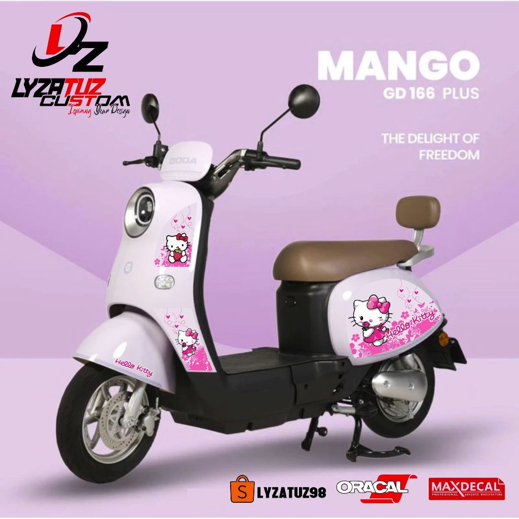 STIKER STRIPING SEPEDA LISTRIK GODA MANGO GD 166 STICKER HELLO KITTY LUCU