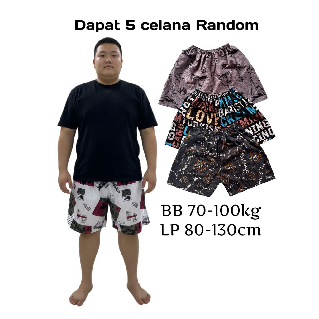 Dapat 5 Celana Kolor Pendek Boxer Jumbo Pria Wanita BB 70 - 100kg Nyaman Katun
