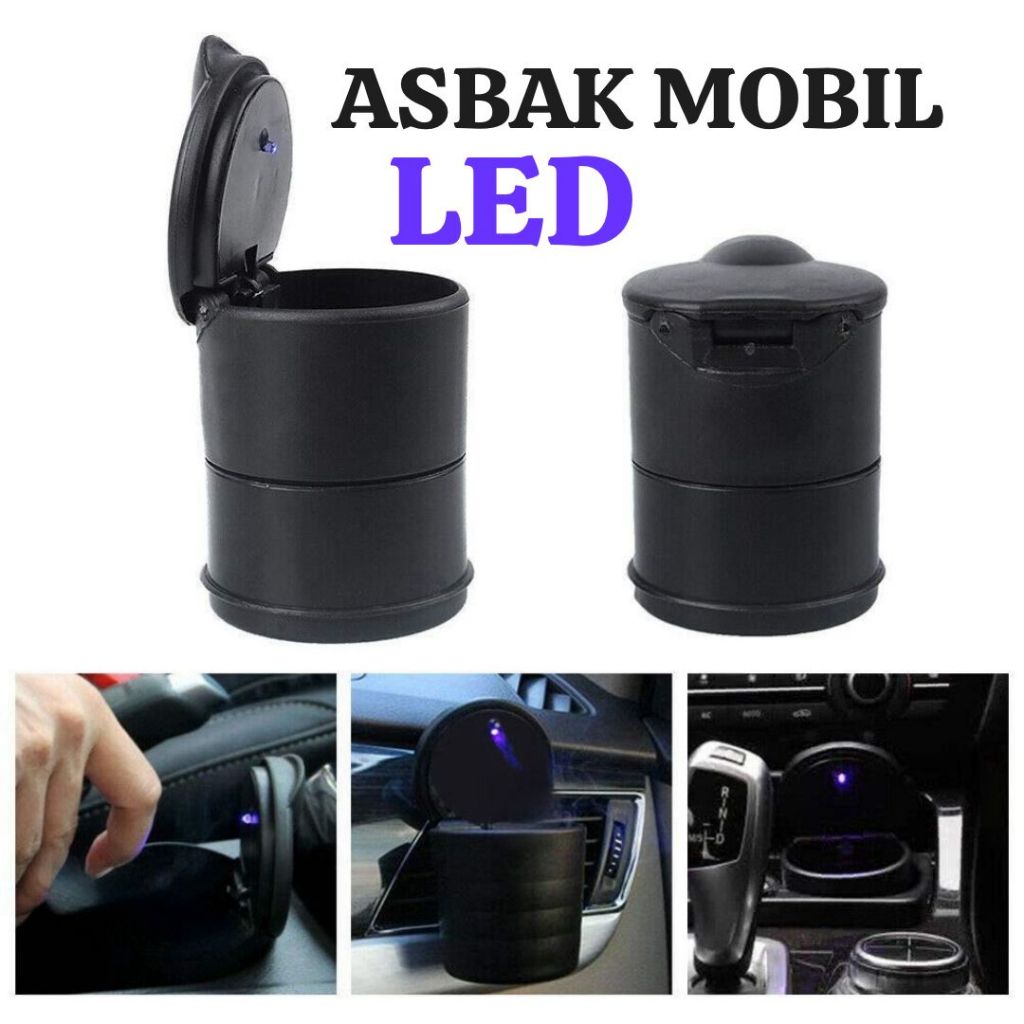 ASBAK MOBIL LED LAMPU BIRU AKSESORIS MOBIL INTERIOR Hitam 9,5 cm x 7 cm PVC Kuat Portable Tidak Butu
