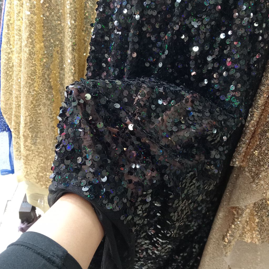 BAHAN/KAIN TILLE SEQUIN HITAM PELANGI/SEQUIN SERIBU PAYET PELANGI