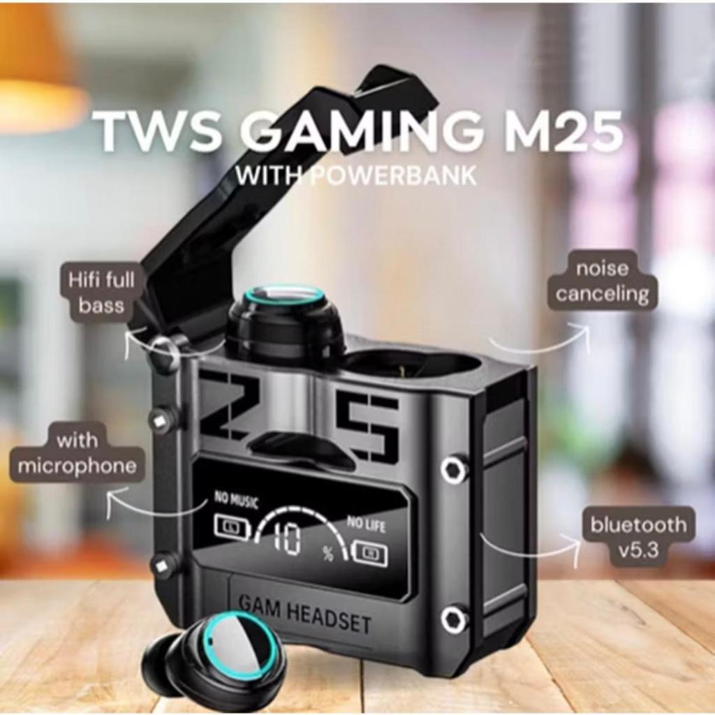 [KingTws] TWS M25 Headset Bluetooth GAMING Earphone Bluetooth Wireless Bass Headphone Bluetooth 5.3 