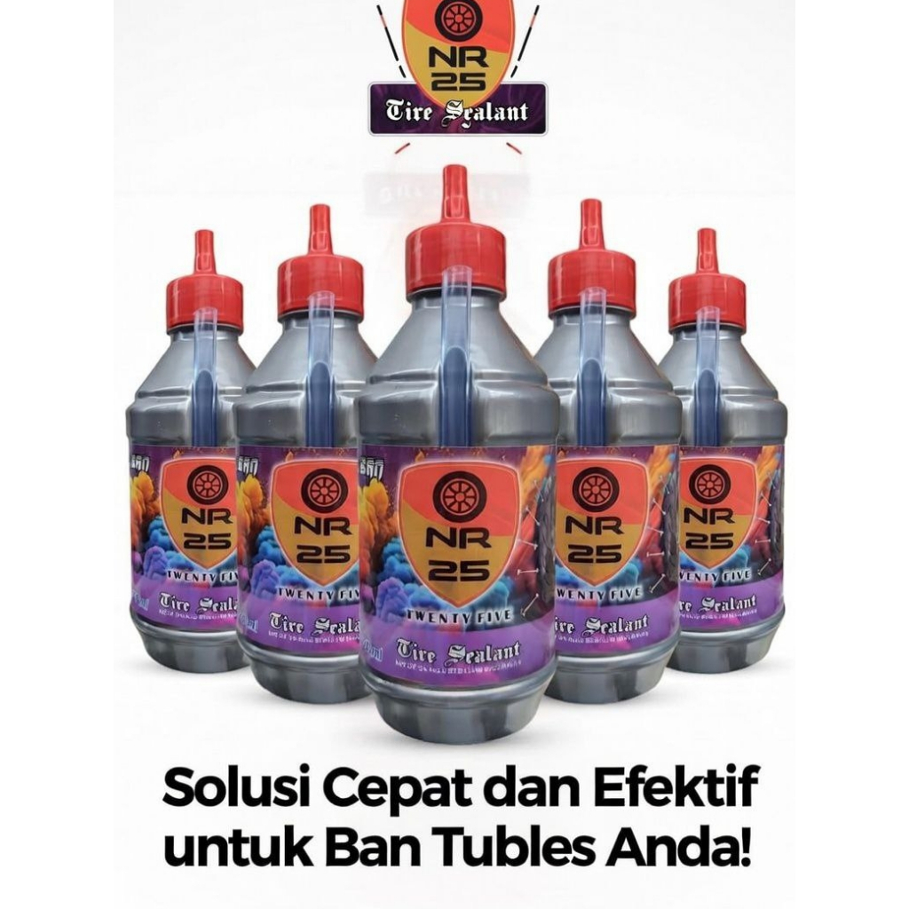NR 25 Cairan Ban Tubles Anti Ranjau Paku 350ml Menambal Kebocoran Ring Velg 14-16 ( ISI 5 BOTOL )