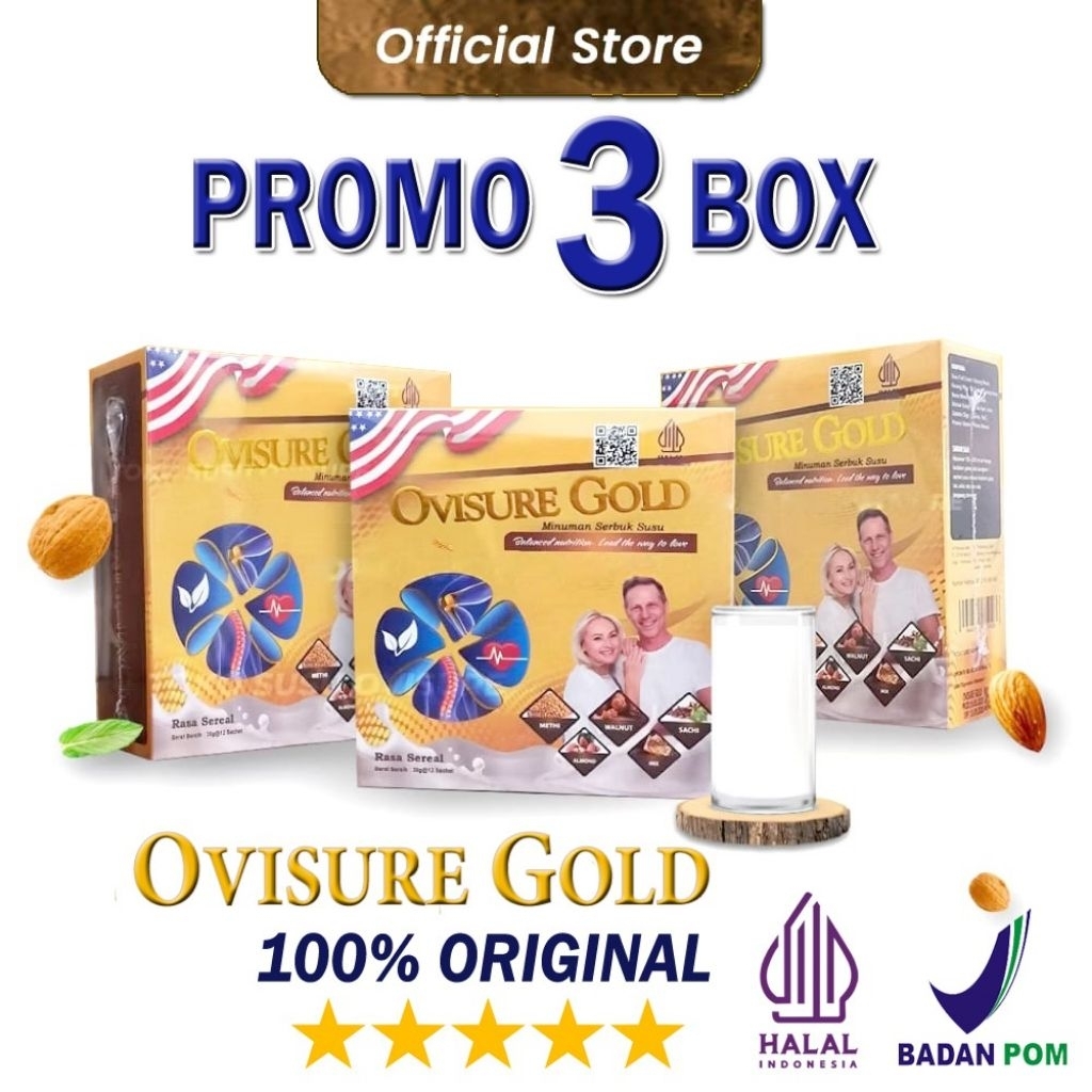 PAKET 3 BOX OVISURE GOLD ORIGINAL SUSU NABATI UNTUK KESEHATAN TULANG & NYERI SENDI ASLI BPOM OVISURE