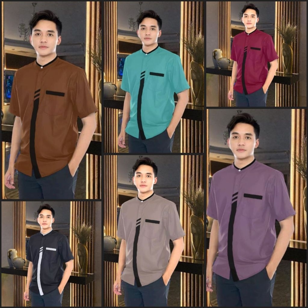 AHAD - BAJU KOKO KURTA LENGAN PENDEK KATUN TOYOBO M L XL XXL 3XL JUMBO AYAH BAPAK MUSLIM LEBARAN SER