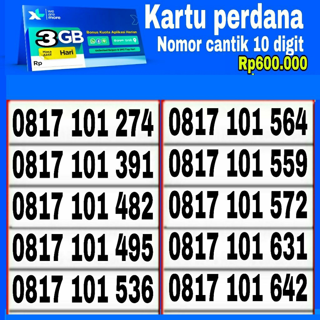 Nomor Cantik 10digit kartu perdana XL4g lite