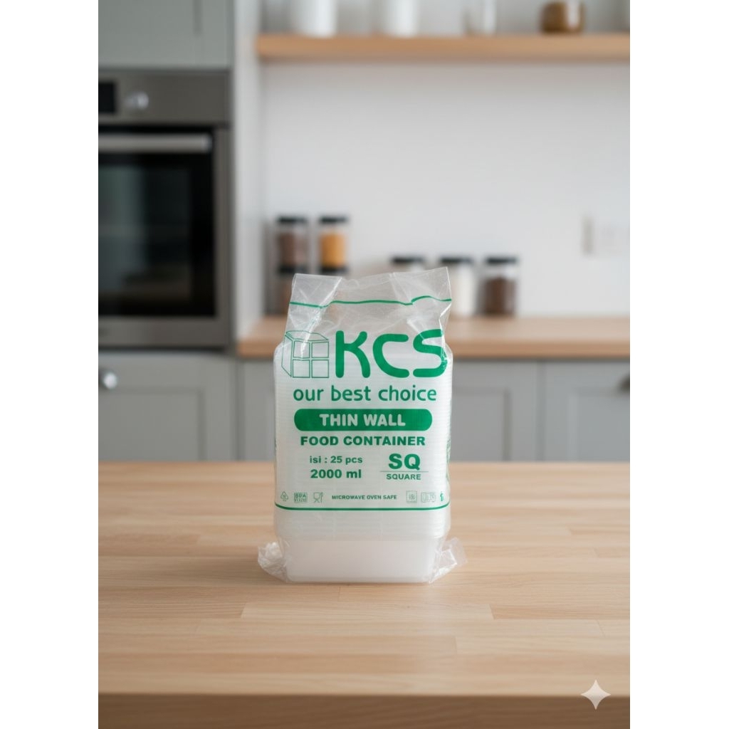 KCS Thinwall Square 2000ml - Kotak Makanan Tebal Tipis 25 pcs Pas untuk Microwave Oven Safe
