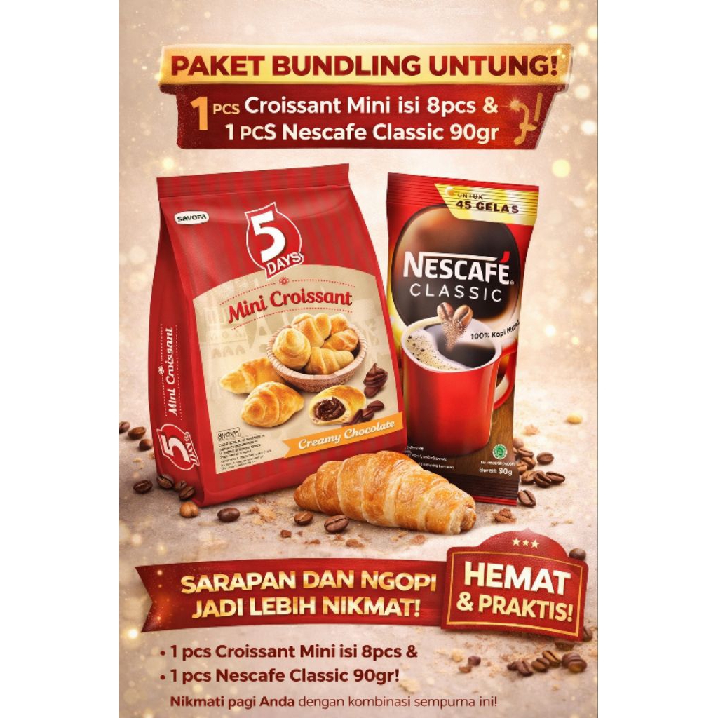 Savoria Paket Bundling 1pcs Croissant mini isi 8 & 1pcs Nescafe classic Refill 90gr - Paket Hemat Ng