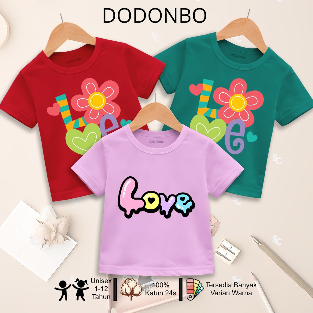 Dodonbo - Kaos Baju Anak Perempuan Laki Laki Unisex Premium 1 - 12 tahun | Katun Tebal 24s | LV1