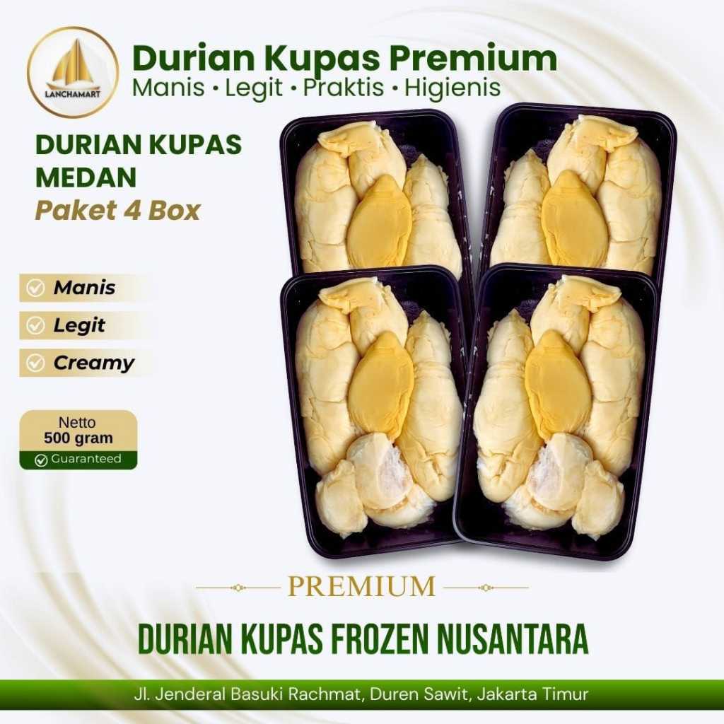 PAKET 4 BOX DURIAN KUPAS MEDAN / DURIAN KUPAS PREMIUM KEMASAN PER BOX 500gram