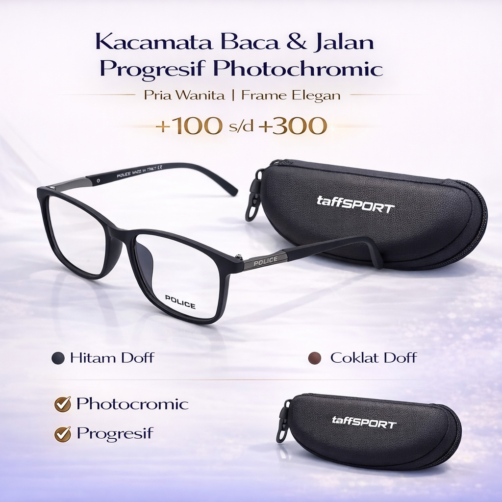 POLICE Kacamata Progresif Plus Baca Dan Jalan Photocromic  Anti Radiasi Usia 40 Ke Atas+100+125+150