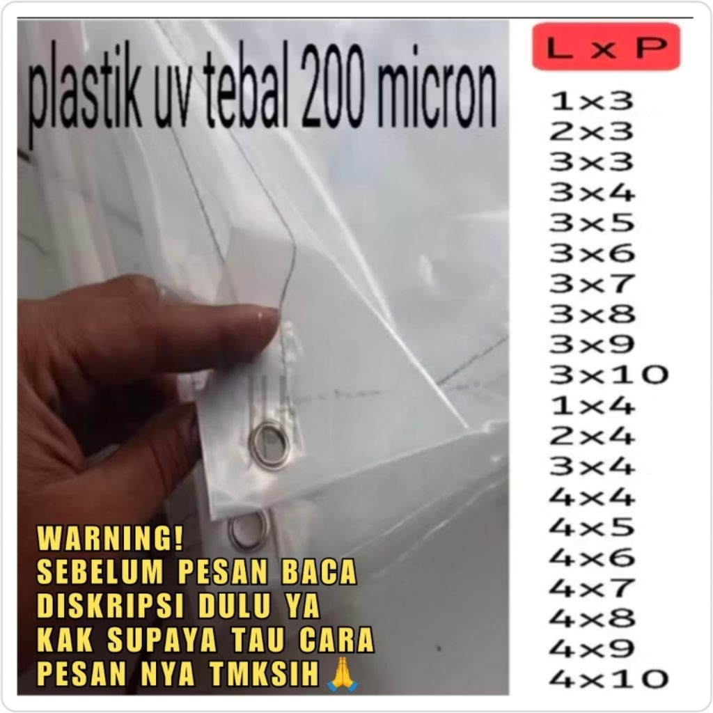 Terpal Plastik UV Bening Transparan 200 Mikron Lebar 3-4 Meter untuk Atap Tenda dan Kolam