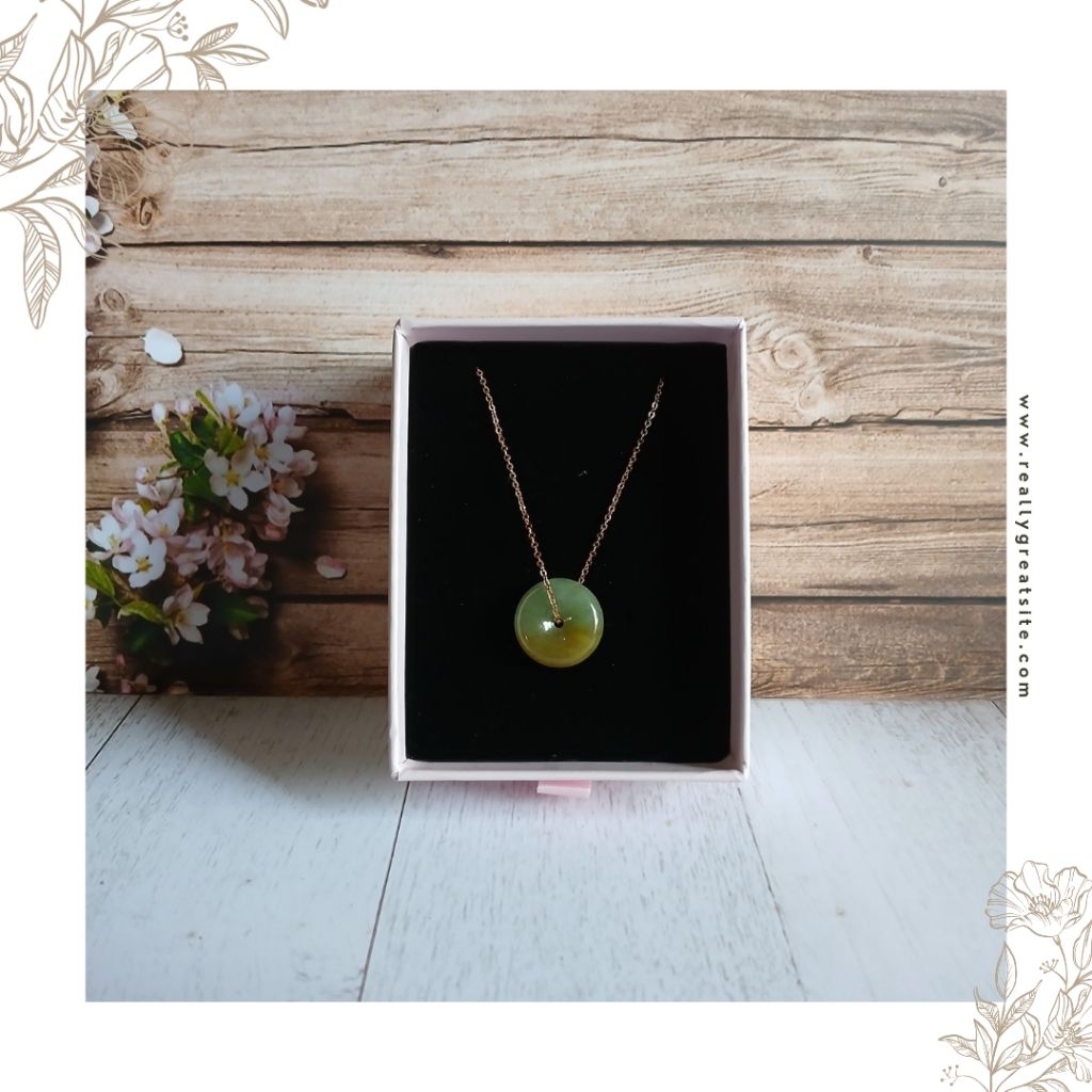 Set Kalung Perak S925 Giok Asli Burma Donat