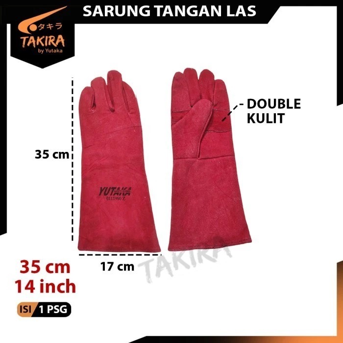 SARUNG TANGAN LAS YUTAKA 14 INCH MERAH MERK YUTAKA - SARUNG TANGAN LAS TEBAL TAHAN PANAS
