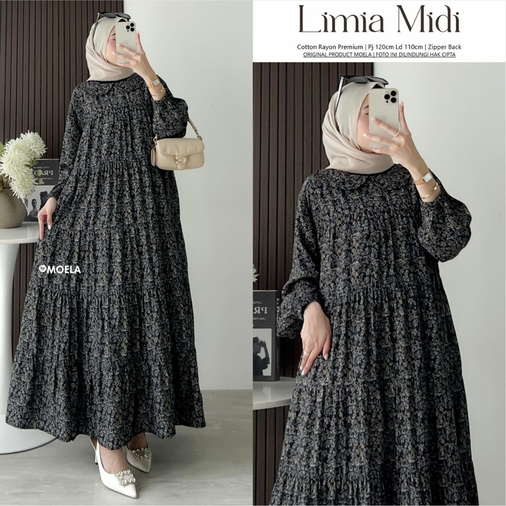 Gamis Midi Dress Busui Motif Kombinasi Original Moela "Part 1"