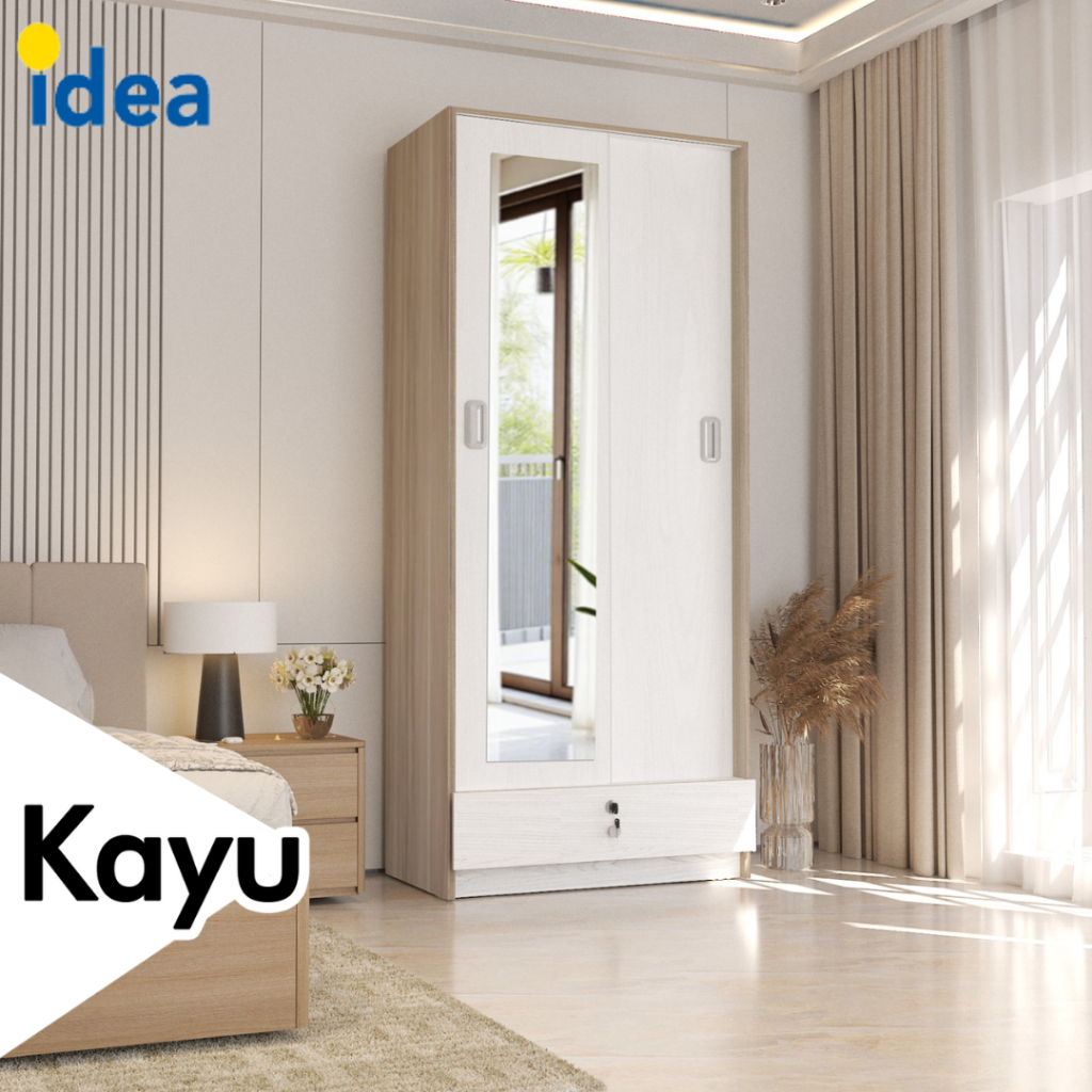 IDEA NewOmaha - Lemari Pakaian Kayu 2 Pintu Sliding / Geser Wardrobe Putih Modern Minimalis
