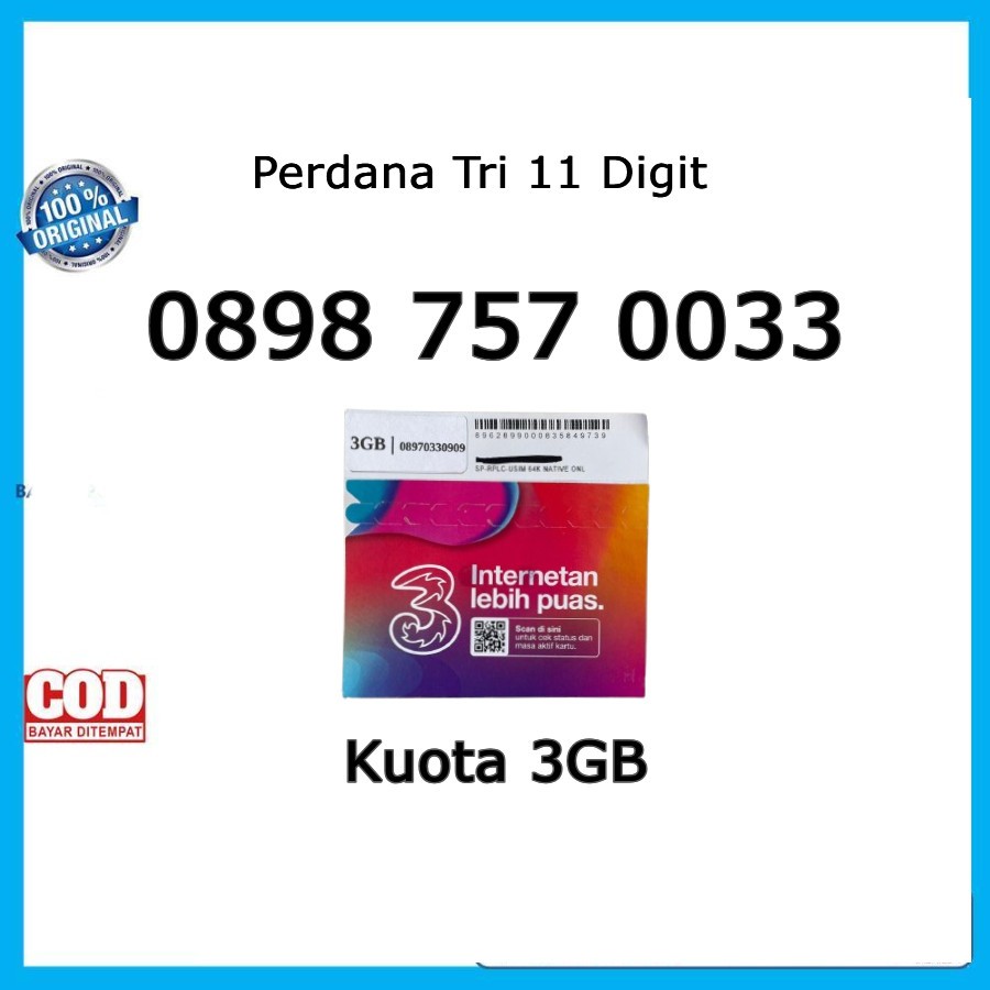 Nomor Cantik Tri 11 Digit Kuota Happy 3GB Kartu Perdana Nomer Cantik 3 Murah Bisa Seluruh Indonesia