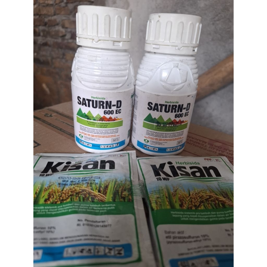 Herbisida selektif padi Saturn-d 600 EC kemasan 250 ml + Kisan 10 WP kemasan 25 gram