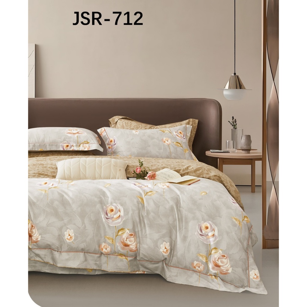 sprei + bed cover ukuran single bahan Katun Jepang Semi Reactive kode JSR-712 motif bunga mawar