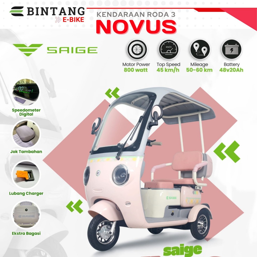 [ BISA INSTAN ] READY SEPEDA LISTRIK RODA 3 NOVUS PROMO TERBARU GARANSI RESMI