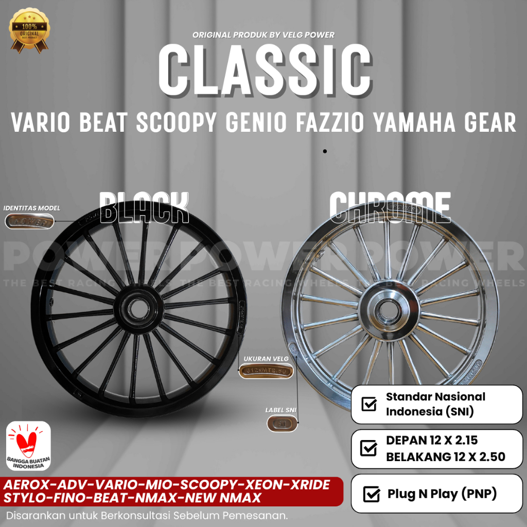 VELG CLASSIC RING 12 VARIO SCOOPY BEAT GENIO FAZZIO | VELG RACING MERK POWER
