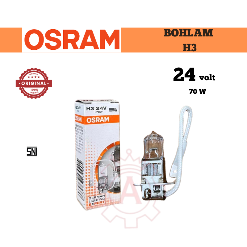 BOHLAM LAMPU DEPAN HALOGEN H3 12V 55W 100W / 24V 100W 70W ORIGINAL OSRAM