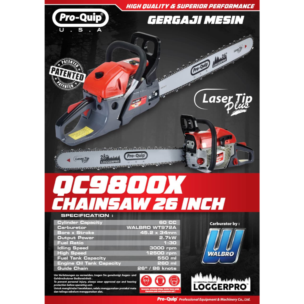 PROQUIP QC9800X Gergaji kayu pohon / chainsaw 26inch