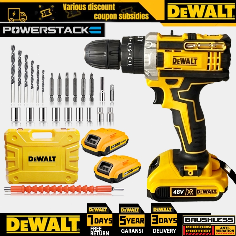 DeWalt Bor Tanpa Kabel Penggerak Dampak Nirkabel 48V Torsi Tinggi 10mm Set Bor Tangan dan Obeng Tanp