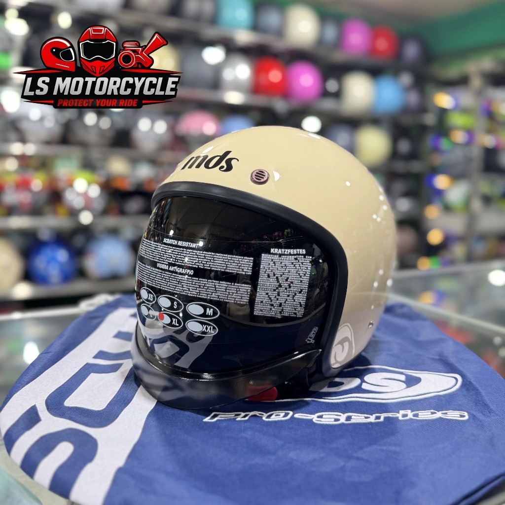 Helm MDS Magnum Solid - Cream Helm Retro Open Face MDS SNI SIze M,L,XL