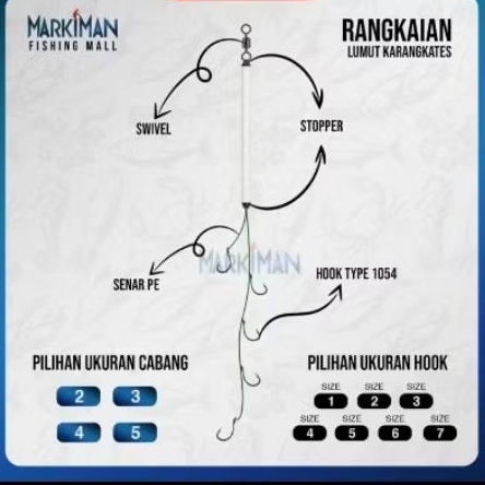 rangkaian pancing lumut ikan nila berbagai ukuran kail