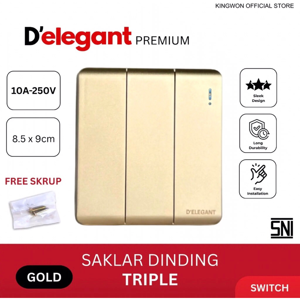 Saklar Lampu Minimalis Inbow Tanam Gold Series IB TRIPLE Sakelar Rumah ELEGANT