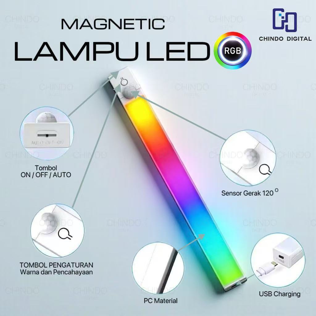 [COD] RGB Lampu Sensor Gerak Magnetic Motion Sensor Lampu RGB Stick Panjang LED/Lampu tidur LED tomb
