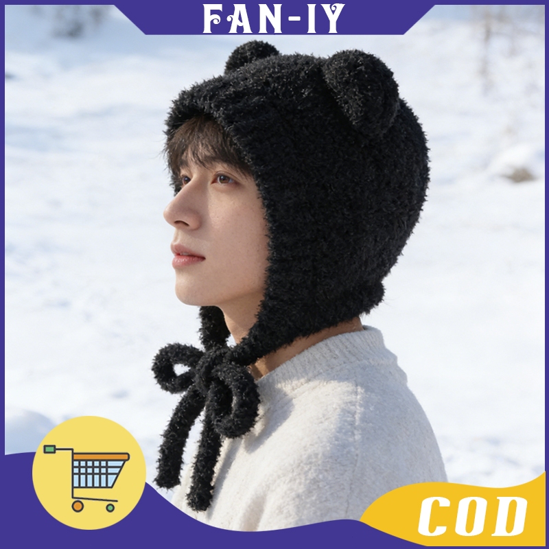 May Star Kupluk Knitted Hat / Topi Bucket Bulu Korea / Topi Ember Telinga Lucu Super Lembut Unisex D