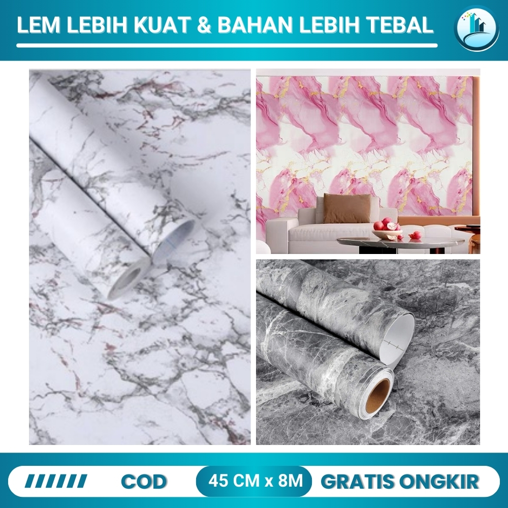 Live COD Dinding Wallpaper Marmer Wallpaper Dinding Motif 3D Marmer Hitam Abu PVC