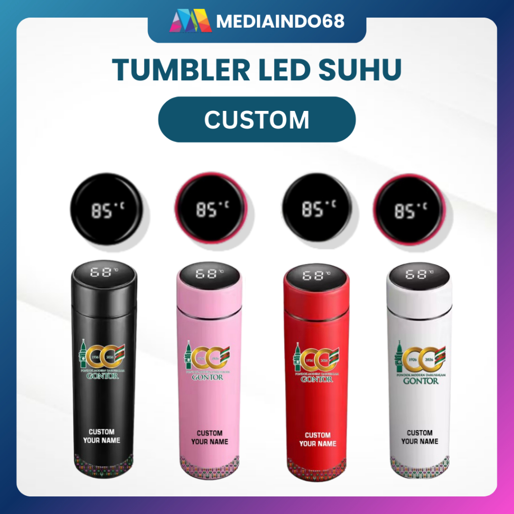 Tumbler LED Suhu Panas-Dingin I Termos Air Panas-Dingin I Botol Air Minum Custom NAMA Print UV Gamba