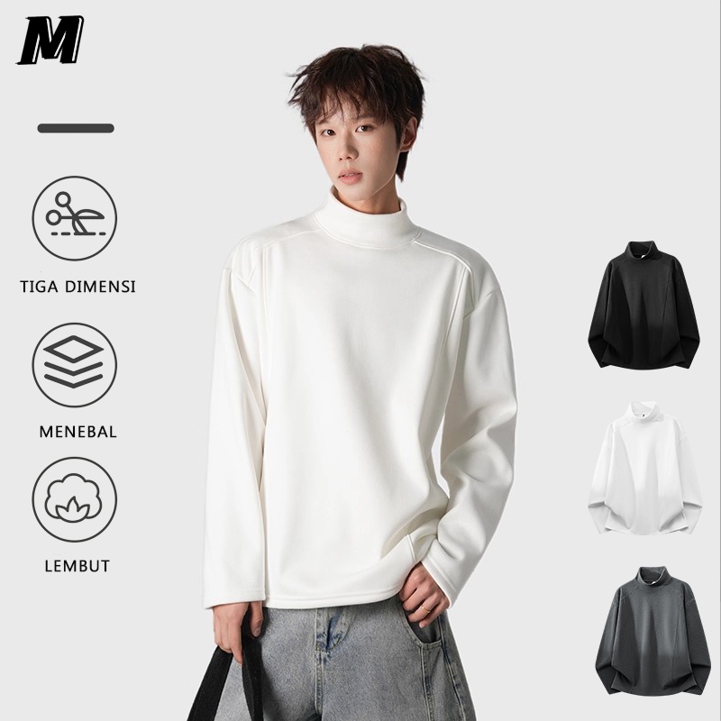 Kaos Turtle Neck Polos Lengan Panjang Pria Baju Kerah Leher Tinggi Lengan Panjang Turtleneck Polos L