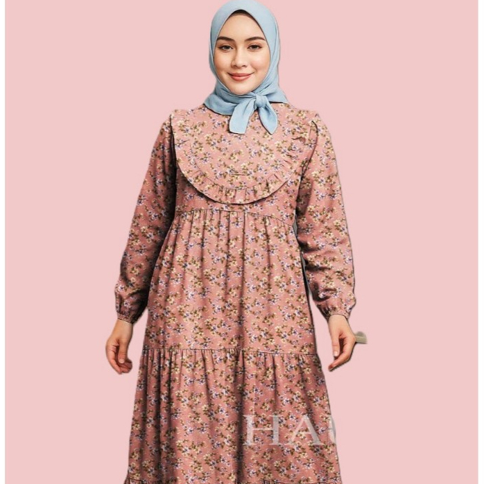 DISKON GAMIS HAURA - REMPEL SUSUN MOTIF BUNGA - HOMEYDRESS GAMIS MUSLIM LEBARAN - TERBARU
