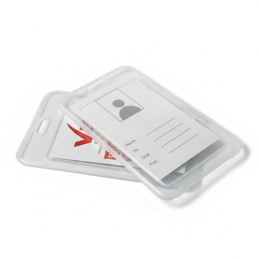 Id Card Holder Bening Tertutup Cover Kartu Id Card 2 sisi Casing Holder Name Tag Transparant