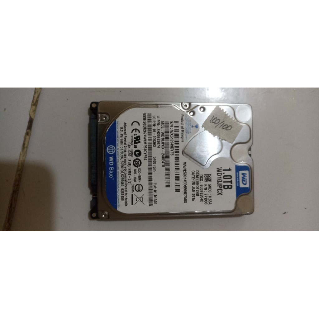 hard disk internal laptop Western Digital (WD) Blue berkapasitas 1TB.