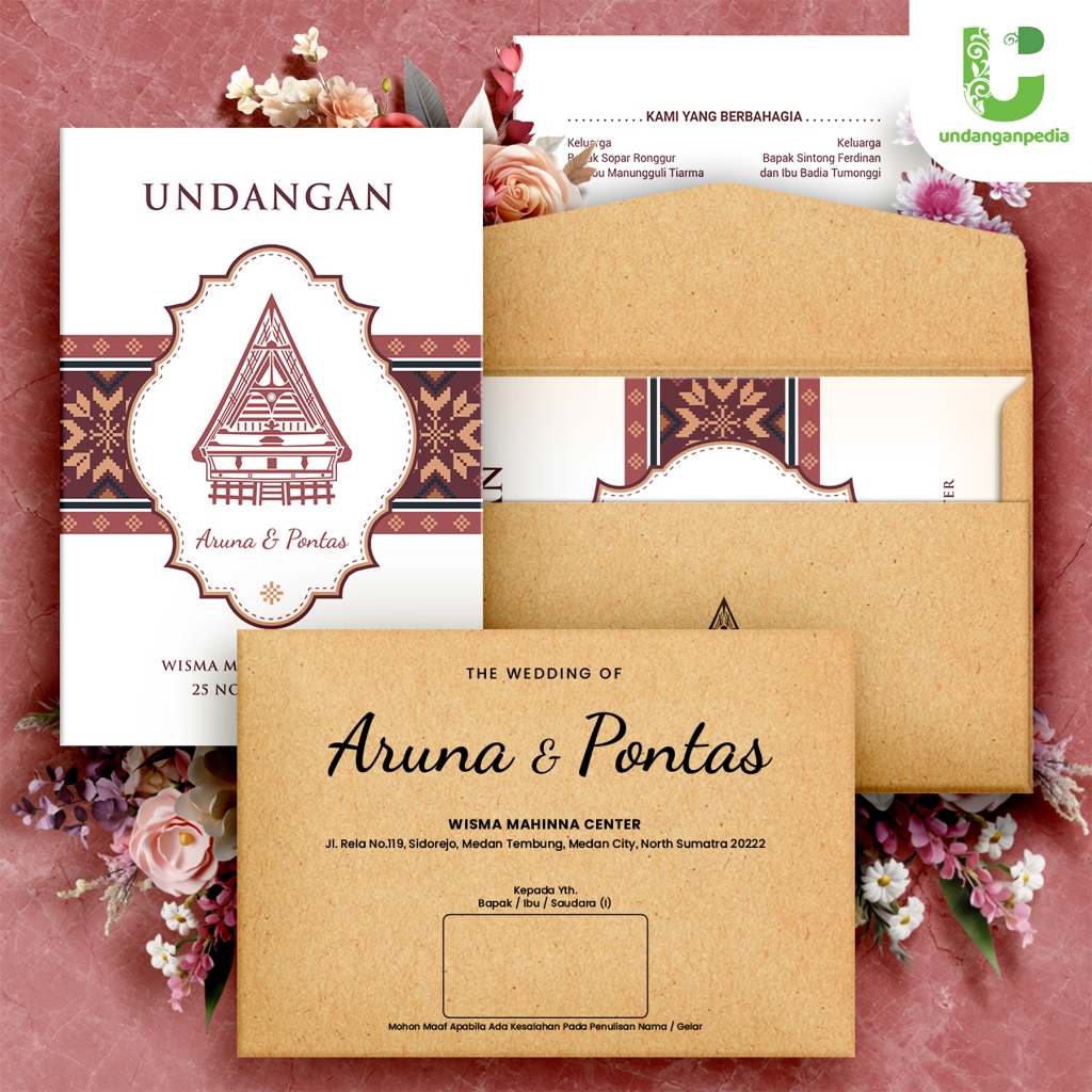 Undangan + Amplop. Adat Batak. Bahan Jasmine Gliter, TIK Tebal, Laminating / Laminasi Glossy , Murah