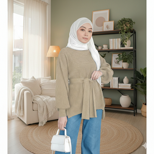 Sean Blouse Rajut Turtleneck Atasan Wanita Casual Lengan Balon Oversize Import Premium Tebal