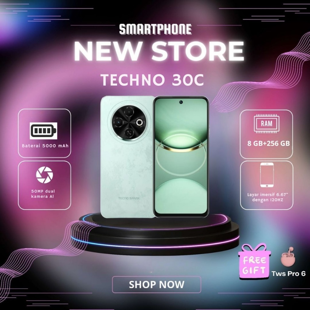 [Bekas] [Seperti baru 99%] Smartphone Bisa COD HP Tecno Spark 30c  |  RAM | 8GB & 256GB  Battery Typ