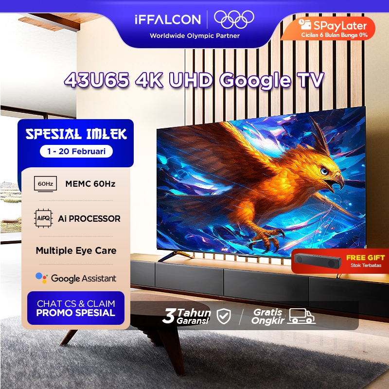 iFFALCON by TCL 43 inch U65 Series Google TV (Android 12) Smart Digital - 4K UHD - Dolby Audio - Goo