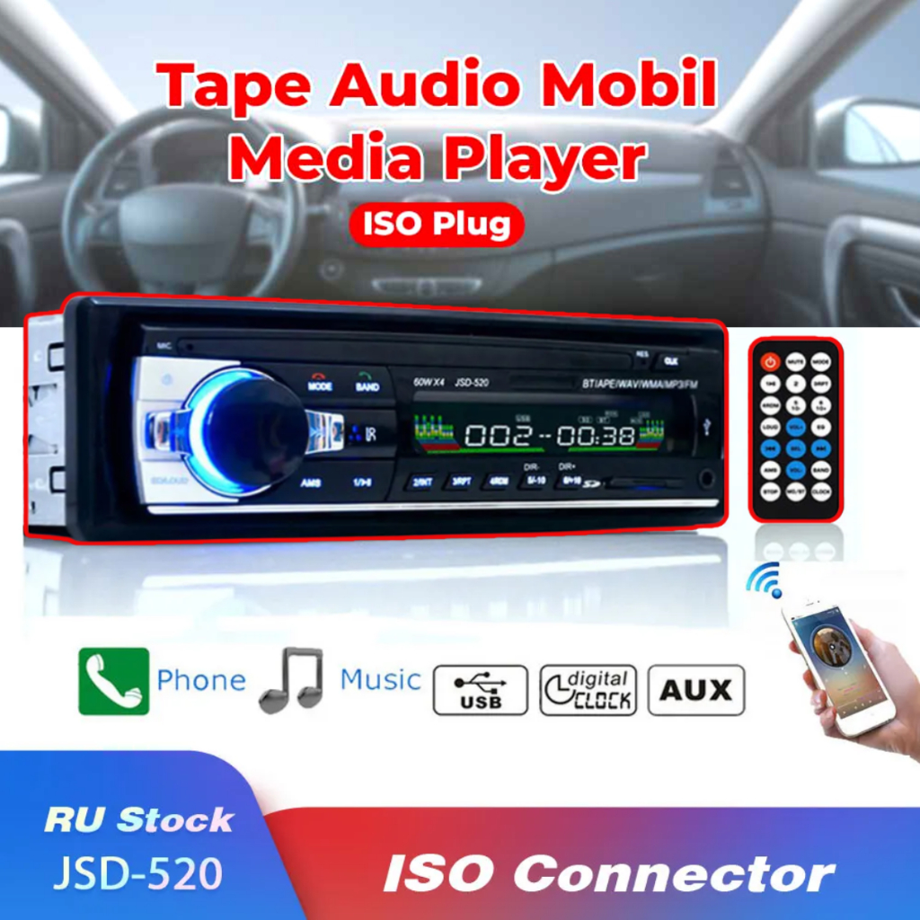GO Taffware JSD-520 Tape Mobil Audio Full Bass Bluetooth Multifungsi MP3 FM Radio JSD