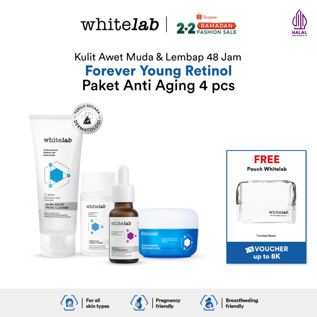 Whitelab 4 pcs Anti Aging Series - Facial Cleanser, Essence Toner, Serum, Moisturizer Paket Skincare