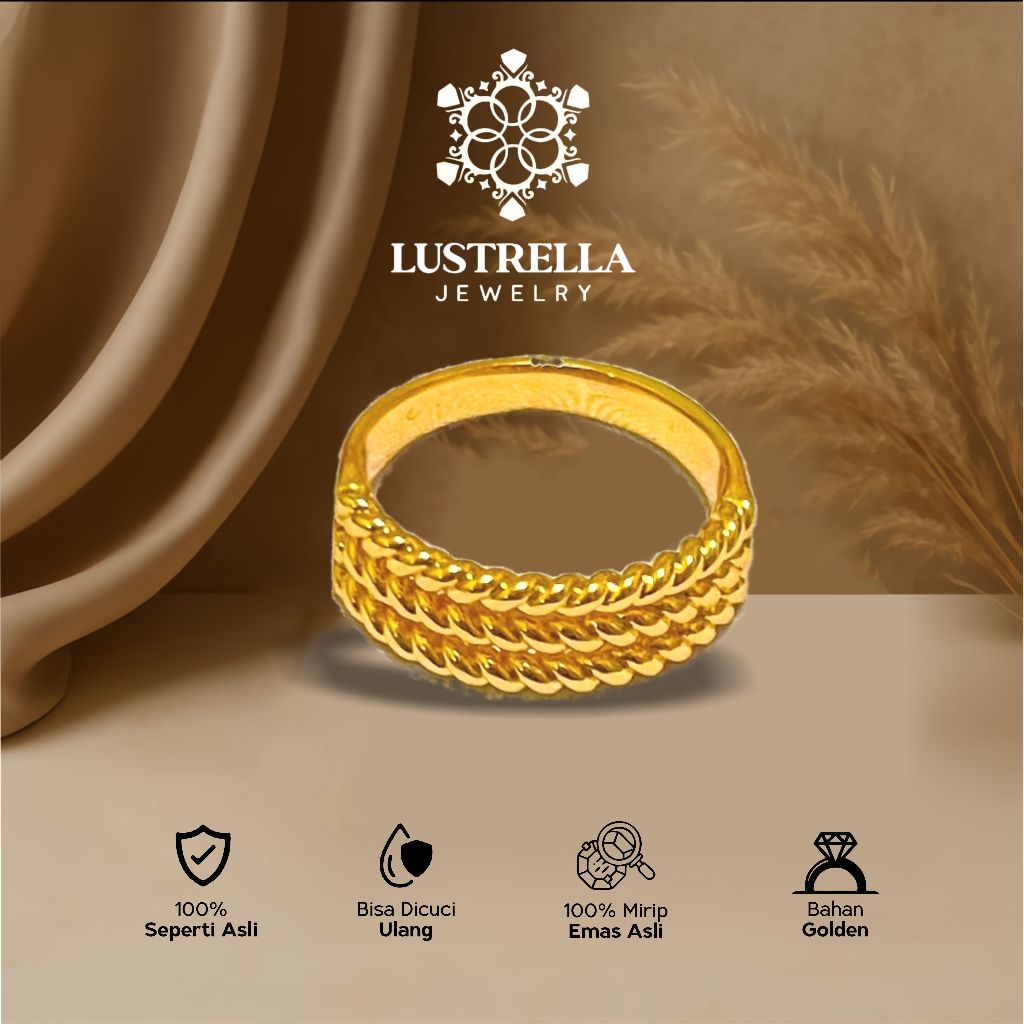 Cincin Replika Emas Model Rantai Bertingkat Gold – Cincin Wanita Elegan Mirip Emas Asli