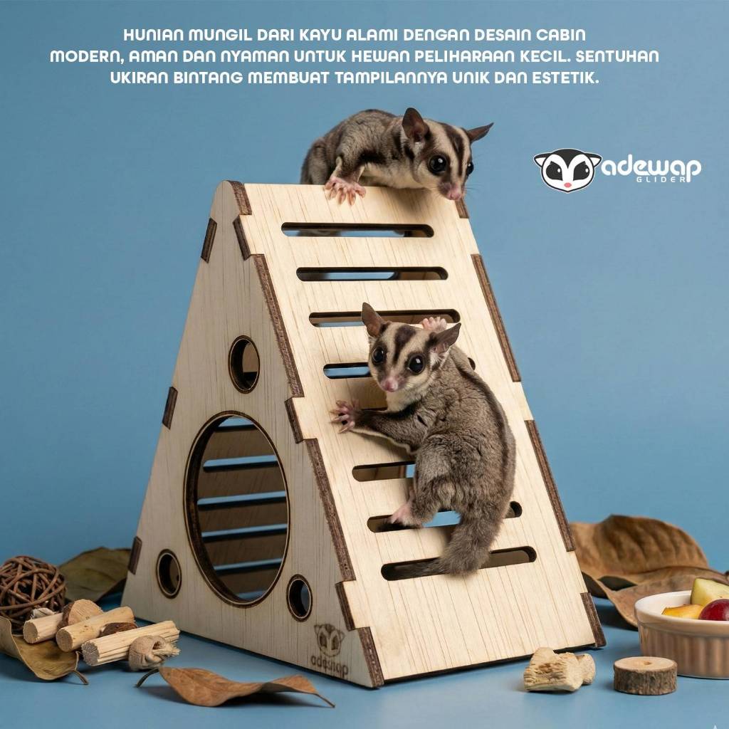 ADEWAP GLIDER Piramida Laser Cut Rumah Kayu Sugar Glider Hamster Marmut Tempat Bersembunyi & Bermain Hewan Kecil