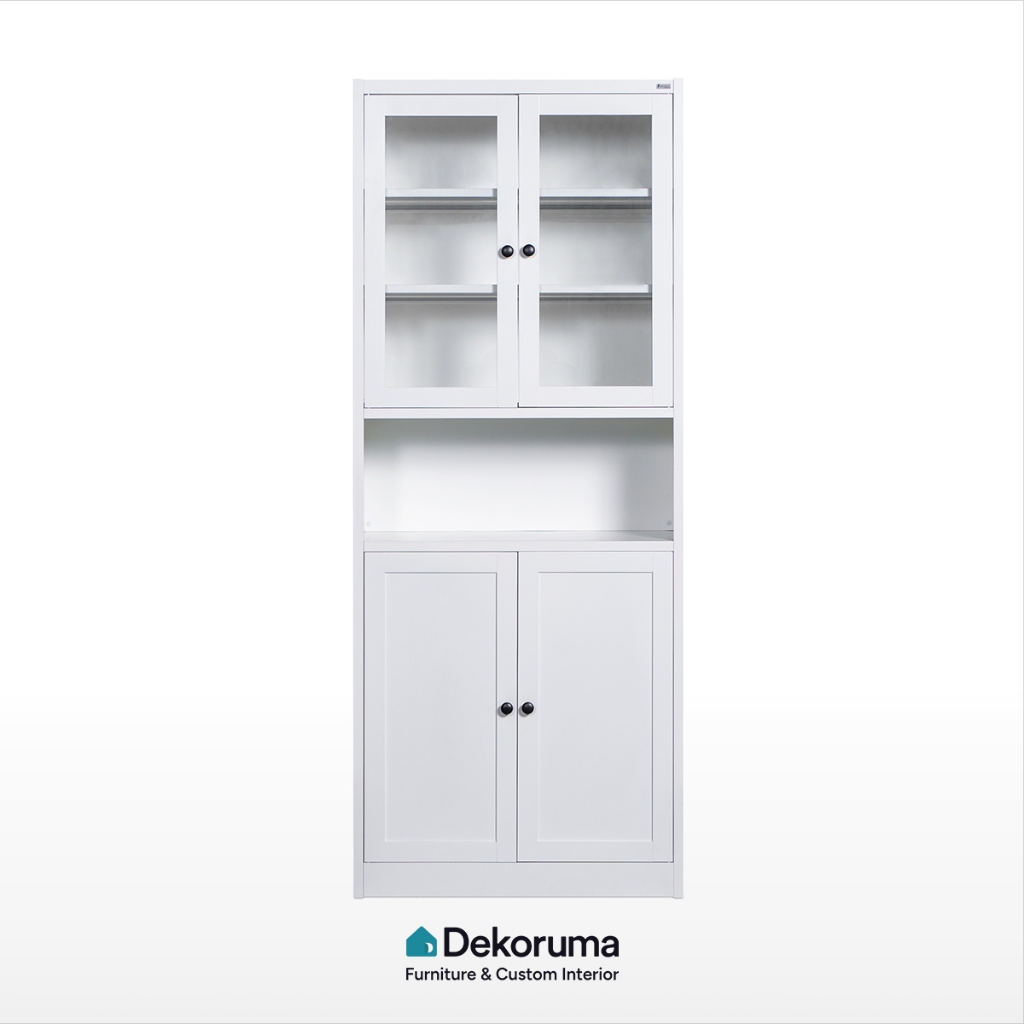 Dekoruma LUGA Kabinet Besi 2 Pintu dan 2 Pintu Kaca / Lemari Kaca Dapur / Lemari Dapur Besi - Putih